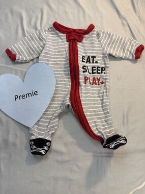 Koala Kids - Red and Gray Striped Premie Footie Pajamas for littles born early